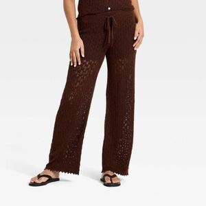 Women's Mid-Rise Slub Full Sweater Pull-On Pants - Brown S